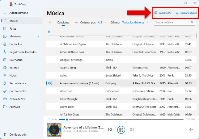 Transferir música desde iPhone al computador