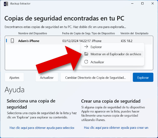 Encuentra fácilmente copias de seguridad en tu PC Windows usando iBackup Extractor