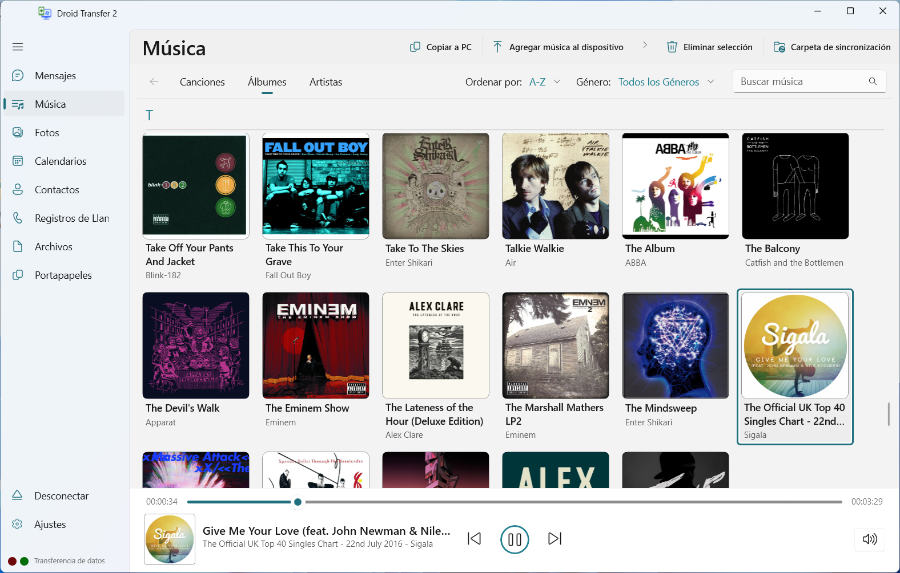 Reproduce, administra y copia la biblioteca de música de tu Android