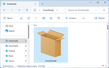 Descarga del instalador de Droid Transfer en tu PC
