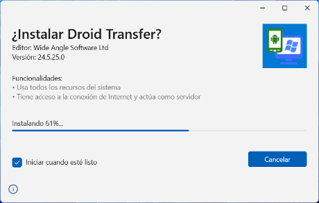 Instalación de Droid Transfer en Windows