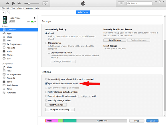 Sync iTunes over WiFi